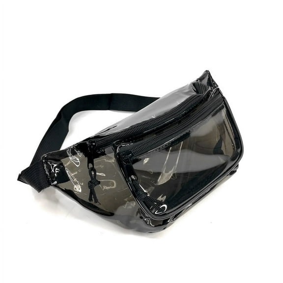 2 Pack Clear Black Anti-Theft 3-Zipper PVC Fanny Pack with Black Trim for Music Festivals & Raves