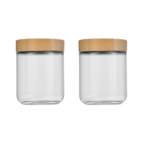 2-Pack Clear Borosilicate Glass Food Storage Jars with Wooden Lids, 10.14 and 16.91 fl oz Pantry Canisters