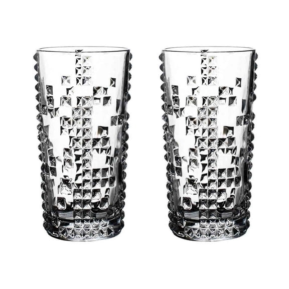 2 Pack Clear Crystal Lead-free Glass Tumblers, Exquisite Diamond-embossed Glass Cups for Water, Juice, Milk and Whiskey