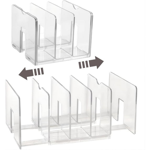2-Pack Clear Desktop File Organizer, Expandable Acrylic File Sorter Auto Rebound, Multifunction 5 Sections File Folder Holder for Magazines, Books, Letters, Papers, Notebooks
