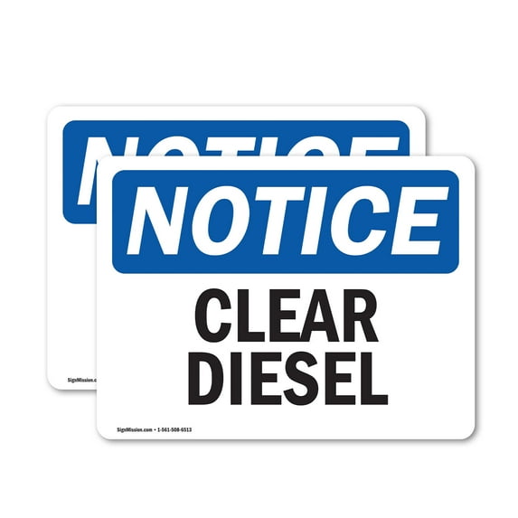 (2 Pack) Clear Diesel OSHA Notice Sign 14 Inch X 10 Inch Vinyl Label Decal Sticker Weather Resistant, UV Protected for Workplace, Business, and Construction Site, Made in the USA