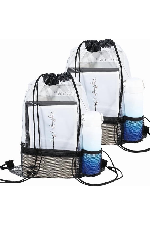 2 Pack Clear Drawstring Bags Waterproof PVC String Backpack Lightweight Transparent Draw Strings Back Cinch Sack Knapsack for Gym Swimming Travel Outdoor Sports Men Women 16.5 x 14in 2pcs