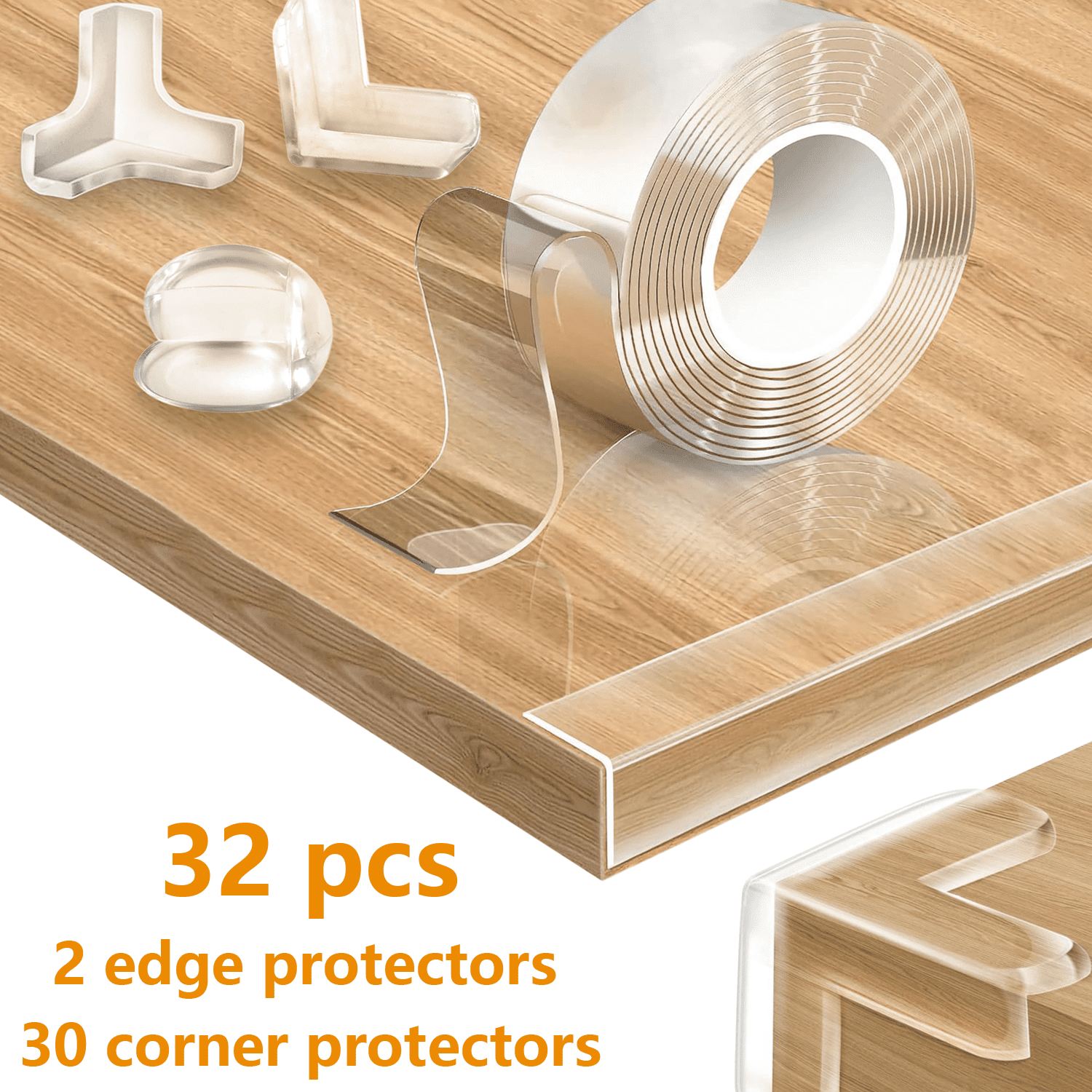 2 Pack Clear Edge Protector Strip 9.8 ft \u0026 30 Pcs Corner Guards,Baby Proofing,Silicone Self Adhesive Child Safety Edge Covers Bumper for Table,Cabinets,Drawer