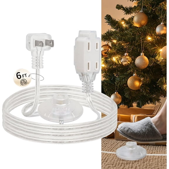 2 Pack Clear Extension Cord 6 FT with Foot Switch, 3-Outlet Invisible Extension Cords with 2 Prong Flat Plug, UL-Certified Indoor Thin Power Cord with Switch for Christmas Light,18 AWG 125V 7A