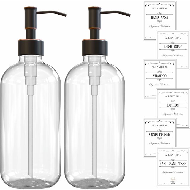 2 Pack Clear Glass Soap Dispenser 16 OZ With Oil Rubbed Bronze