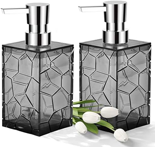 2 Pack Clear Grey Rust Proof Soap Dispenser, Acrylic Plastic Hand Soap Lotion Dispenser Set for Bathroom&Kitchen