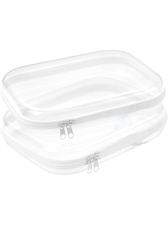 2 Pack Clear Hard Shell Storage Case with Zipper, Transparent Organizer Box for Cosmetics, Travel Essentials, Snacks, Electronics and Small Items