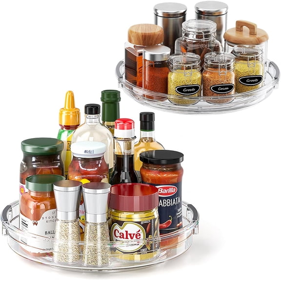 2 Pack Clear Lazy Susan Turntable Organizer for Cabinet, 10.6'' 9.25'' Condiment Organizer for Refrigerator, Kitchen Pantry, Medicine Cabinet Organizer, Spices Rack Organization, Bathroom