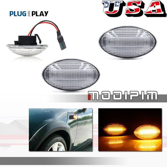 2 Pack Clear Lens Amber LED Side Marker Lights for Mini Cooper R50 R52 R53 02-08-