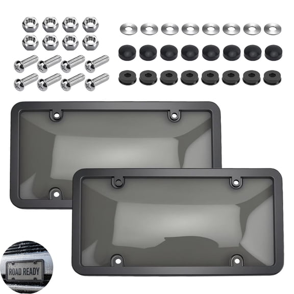 2-Pack Clear License Plate Covers with Mounting Hardware, Universal Standard Car Plate Protectors with Anti-Rattle Pads and Screw Caps