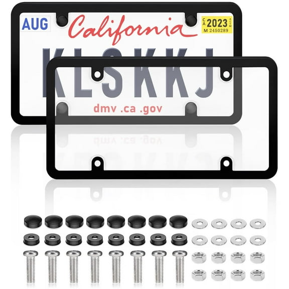 2 Pack Clear License Plate Covers and Frames Combo,Car License Plates Shields Holder Fits Any Standard US Plates with Screws Caps