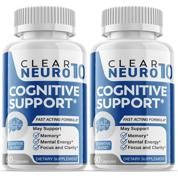 (2 Pack) Clear Neuro 10 - Nootropic Memory Booster Dietary Supplement for Focus, Memory, Clarity, & Energy - Advanced Cognitive Support Formula for Maximum Strength - 120 Capsules