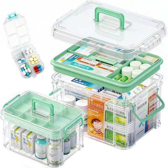 2 Pack Clear Organizer Storage Box with Tray, Portable Cabinet with Handle, Plastic box Empty with case for and travel