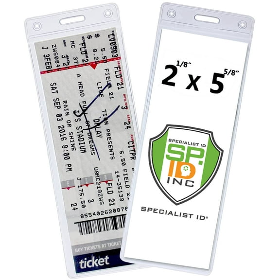 2 Pack - Clear Plastic 2 ⅛ X 5 ⅝ Inch Ticket Stub Holders - Durable Small & Flexible Credential Badge Display Sleeves by Specialist ID