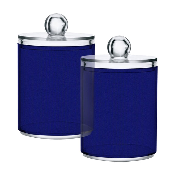 2 Pack Clear Plastic Bathroom Canisters Cobalt Blue Solid Color Storage Jars for Cotton Swabs, Cotton Pads, Dental Floss, Vanity Countertop Organizer