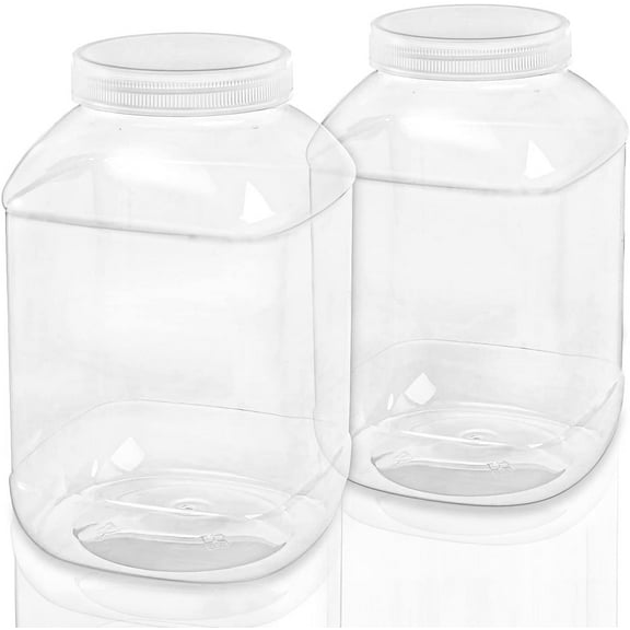 2 Pack Clear Plastic Jars, 1.5 Gallon Square Storage Containers with Screw-On Lids, Refillable Empty Jars for Kitchen & Household Storage of Dry Goods, Peanut, Candy, Airtight