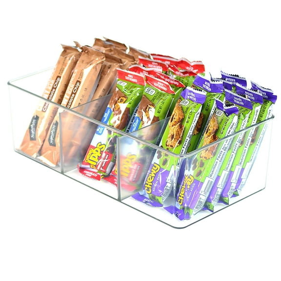 2 Pack Clear Plastic Packet Storage Organizer 11" x 6" x 3.5", 3 Divided Sections Pantry Organizer, Holder for Snacks YE393.280