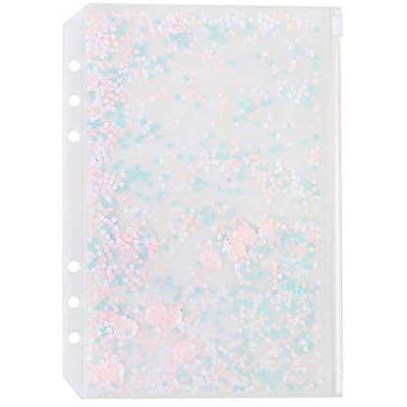 2 Pack Clear Plastic Zipper Pockets Envelopes for A5 6- Binder Notebook, Built-in Glitter Flakes Decorations (A5 Size)