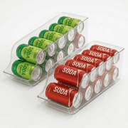 2-Pack Clear Soda Can Organizer, Plastic Beverage Dispenser Rack for Kitchen Cabinets, Drink Holder Bins for Refrigerator Organizers and Storage