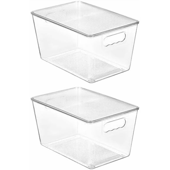 2 Pack Clear Stackable Storage Bins with Lids, Large Plastic Containers with Handle for Pantry Organizer and Storage,Perfect for Bathroom,Cabinet,Kitchen,Fridge,Closet Organization