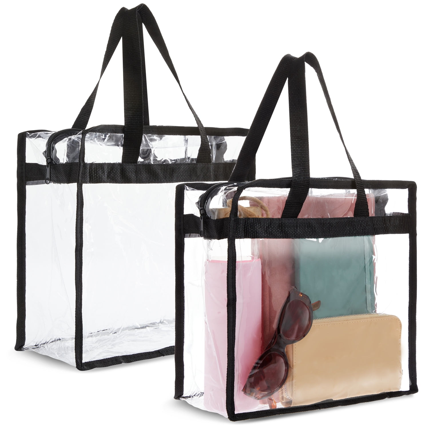 Pack de 2 Bolsas de Playa Transparentes de Plástico Aprobadas por el Estadio, 12x6x12 con Asas