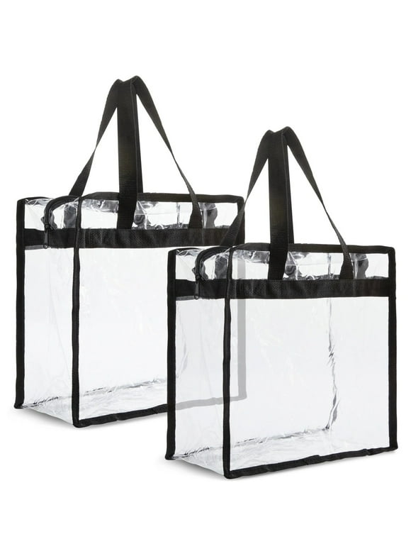 2 Pack Clear Stadium Approved Bags - 12x6x12 Large Transparent Tote Bags with Zippers and Handles for Concerts, Sporting Events, Music Festivals, Work, School, Gym