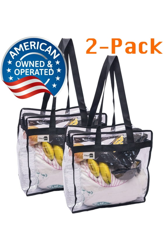 2 Pack Clear Stadium Approved Bags 12x6x12" Transparent Vinyl Tote Handbags with Double Zipper and Handles for Concerts, Sporting Events, Music Festivals, Work, School, Gym