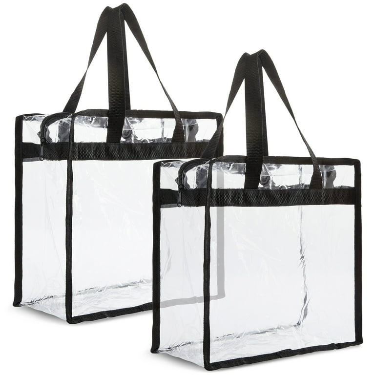 2 Pack Clear Stadium Approved Tote Bags 12x6x12 Large Transparent Totes with Zippers Handles for Concerts Sporting Events Music Festivals Work