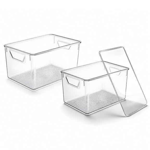 2-Pack Clear Storage Bins with Lids, Stackable Plastic Organizer Bins for Pantry, Fridge, Freezer, Cabinet