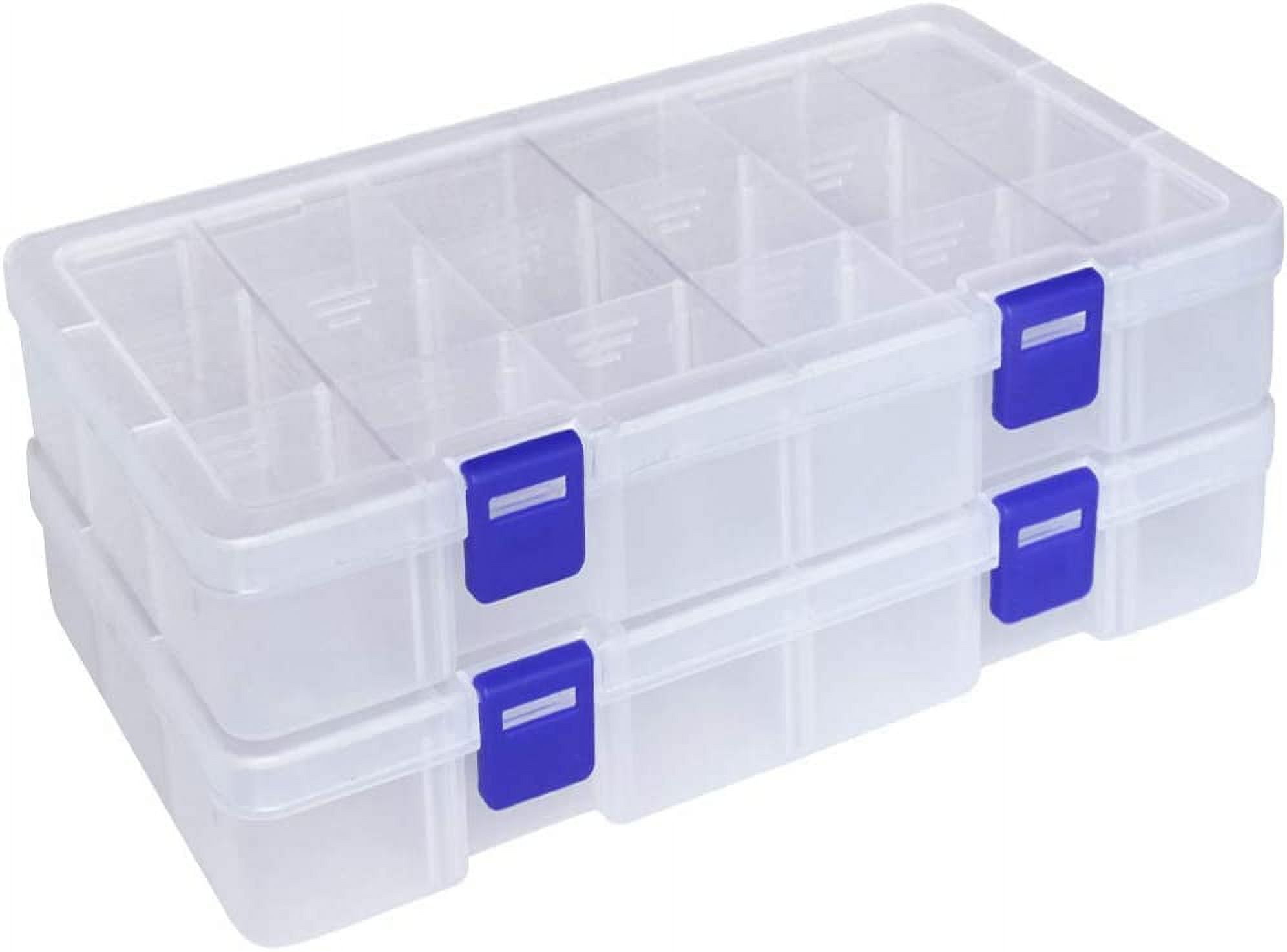 2 Pack Clear Storage Containers with 15 Grid Dividers, Double buckle fixed  Plastic Tackle Boxes for Beads, Buttons, DIY Jewelry
