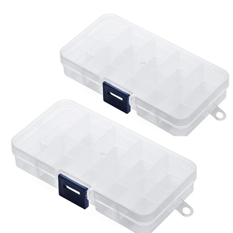 2 Pack Clear Storage Containers with 15 Grid Dividers, Plastic
