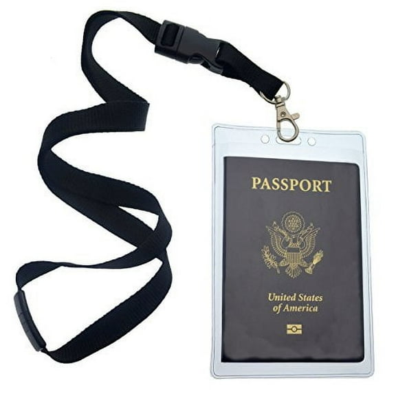 2 Pack - Clear Tear Resistant Passport Badge Holder with Open Top by Specialist ID (Black)