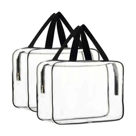 2 Pack Clear Toiletry Bag, Portable Travel Makeup Pouch with Zipper, PVC Cosmetic Waterproof Tote Bags