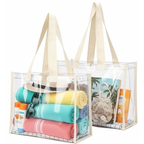 2-Pack Clear Tote Bag 12x12x6, Transparent See Through Clear Tote Bag