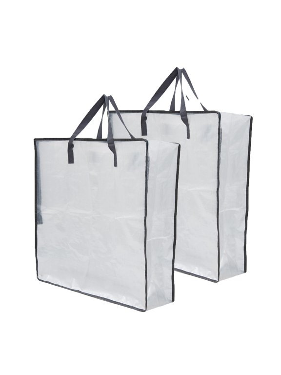 2 Pack Clear Woven Storage Tote Bags, Large Capacity Moving Storage Tote Organizer for Bedding, Clothing, Moving Transport & Travel