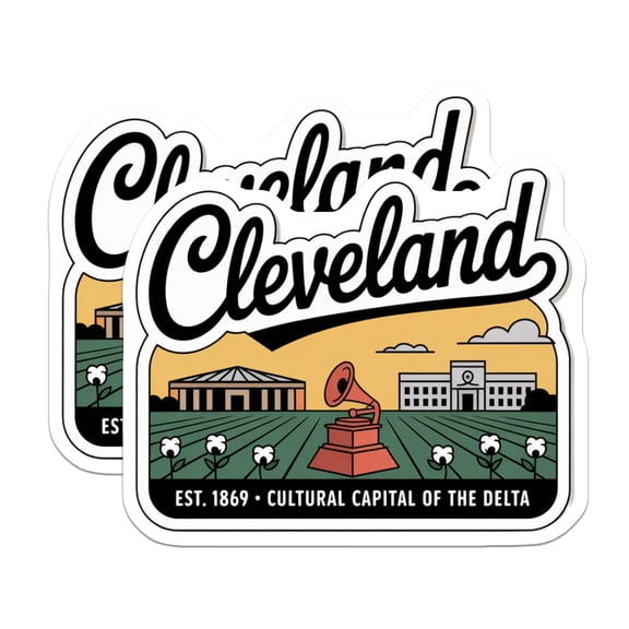 (2 Pack) Cleveland Magnets - Cultural Capital of Delta - Mississippi Souvenir - 5" On Longest Side - Premium Magnet - for Cars, Refrigerators, Toolboxes, Lockers - Made in USA - MAG18780