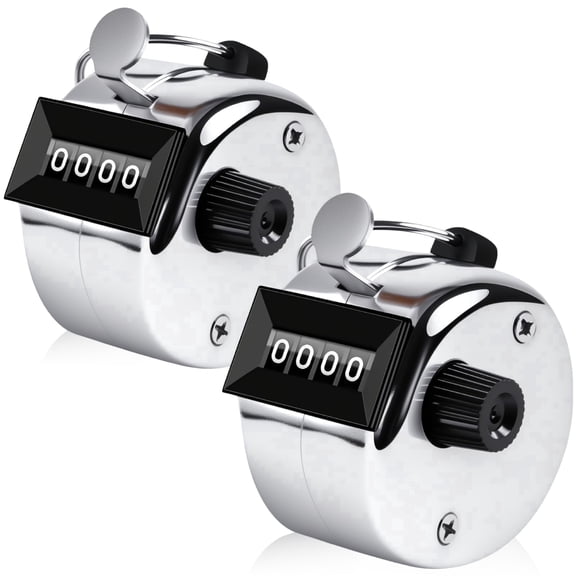 2 Pack Clicker Counter, Metal Hand Tally Counter Clicker with 4 Digit Display, Pitch Counter for Golf Stroke, Baseball, Coaching, Knitting, Lap, Row Sport