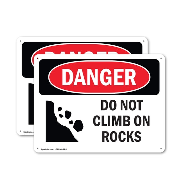 (2 Pack) Do Not Climb On Rocks OSHA Danger Sign 10 Inch X 7 Inch Plastic Sign, Weather Resistant, UV Protected for Workplace, Business, and Construction Site, Made in the USA
