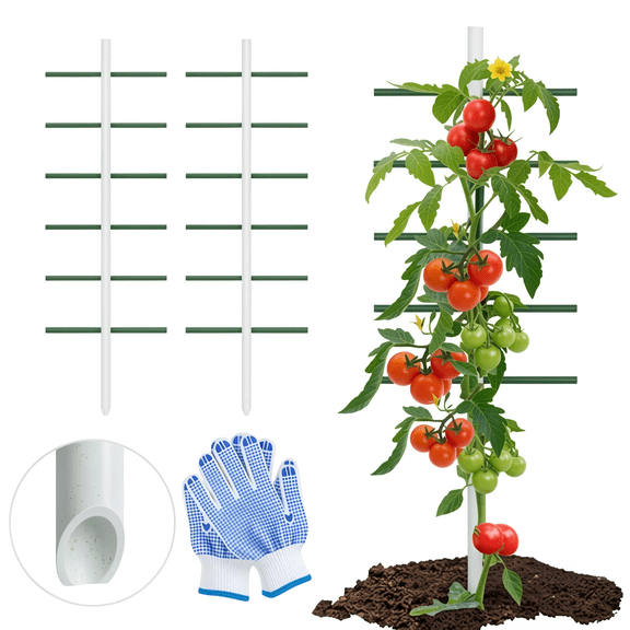 2-Pack Climbing Plant Trellis Round Tube Steel Garden Support, White, 4 x 1.64 Ft
