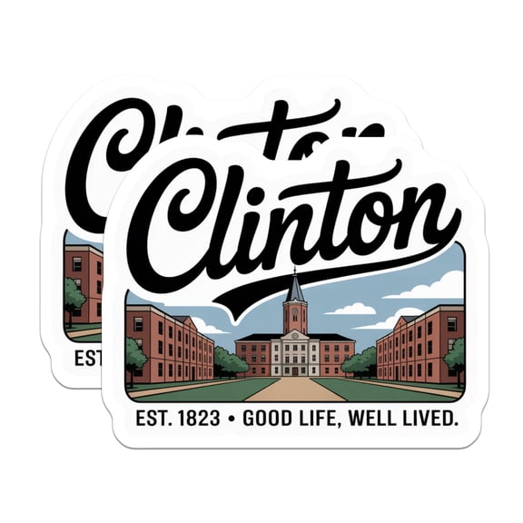 (2 Pack) Clinton College Stickers - University Town - Good Life Stickers - 5" On Longest Side - Sticks to Smooth Flat Surfaces - Made in USA - BMCS18760