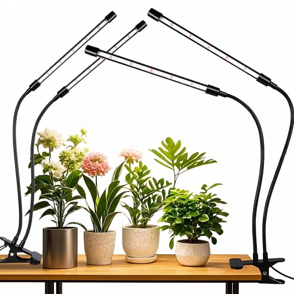 2 Pack Clip-On Plant Grow Lights, 168 LEDs Full Spectrum White Red, 4-Head Flexible Gooseneck, 3 Spectral Modes, 10 Dimmable Levels, 3/9/12H Timer