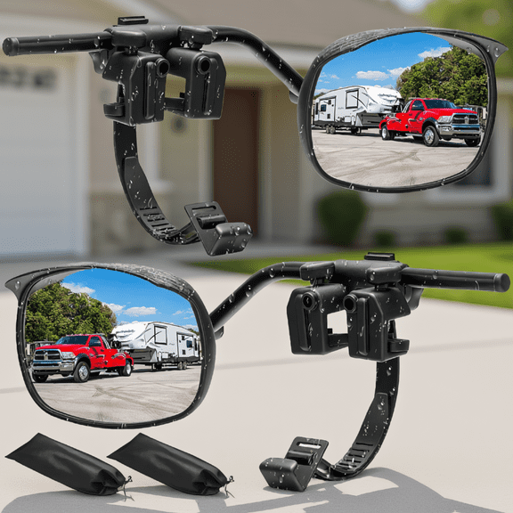 2-Pack Clip-On Towing Mirror Extenders, Adjustable Convex Wide-Angle Side Mirrors for SUVs RVs