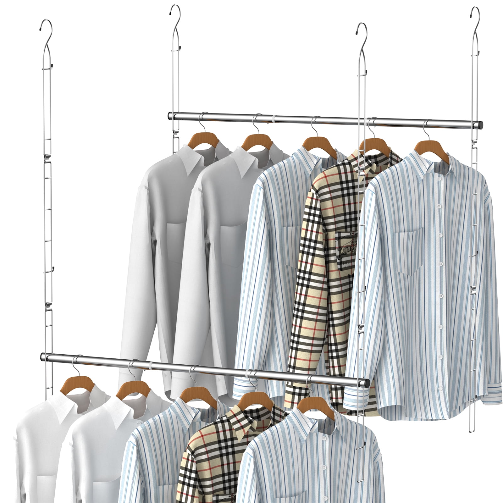 2 Pack Closet Hanging Rod, Long Version Width and Height Adjustable