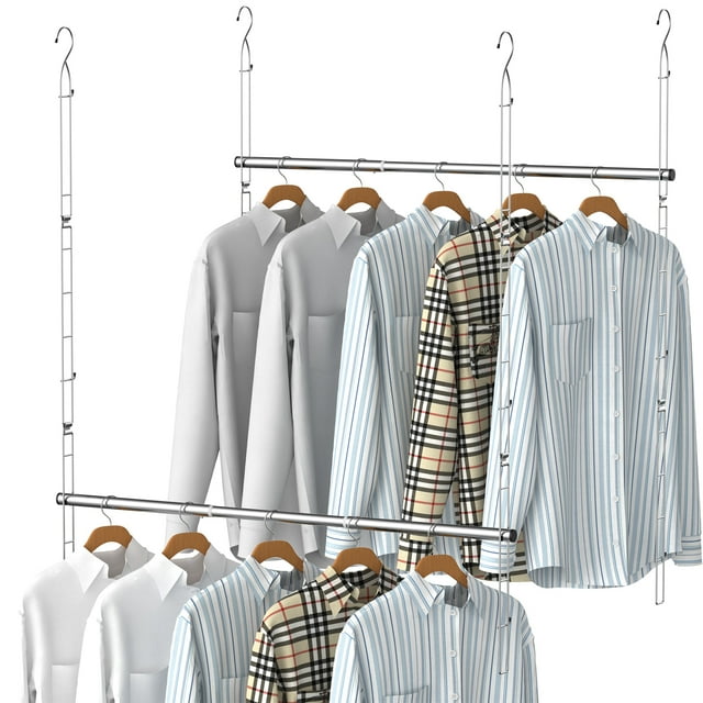 2 Pack Closet Hanging Rod, Long Version Width and Height Adjustable