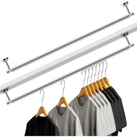 2 Pack Closet Rail Hanging Closet Rod Ceiling Clothes Rack Any Angle Hanging Rail Clothes Rod Wall Mount Sloped Ceiling Closet Solutions for Attic Bedroom Under Stairs Storage