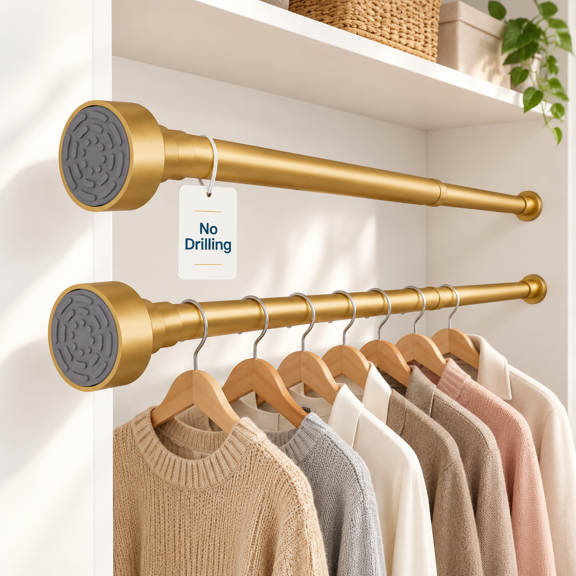 2 Pack Closet Rod No Drill Rods For Hanging Clothes 17-54in