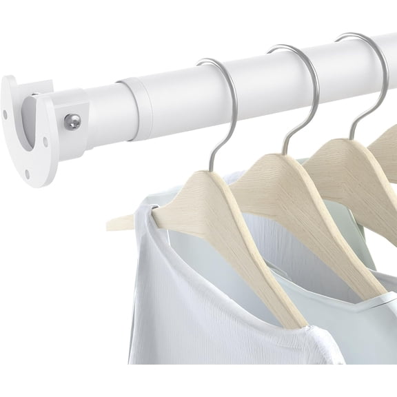 2 Pack Closet Rods for Hanging Clothes, 17 to 28 Inch Heavy Duty Stepless Adjustable Closet Hanging Rod, 1.3 Inch Diameter Metal Closet Rod for Wardrobes Laundry Bedroom RV, White