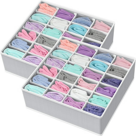 2 Pack Closet Sock Organizer,24 Cell Drawer Divider,Gray
