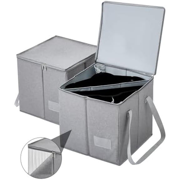 2 Pack Clothes Hanger Organizer Bag-Rigid Hanger Storage Containers with Lid for Dustproof, Large Hanger Holder, Hanger Caddy Organizer Box with Handle-Keep Different Style Hangers Separate