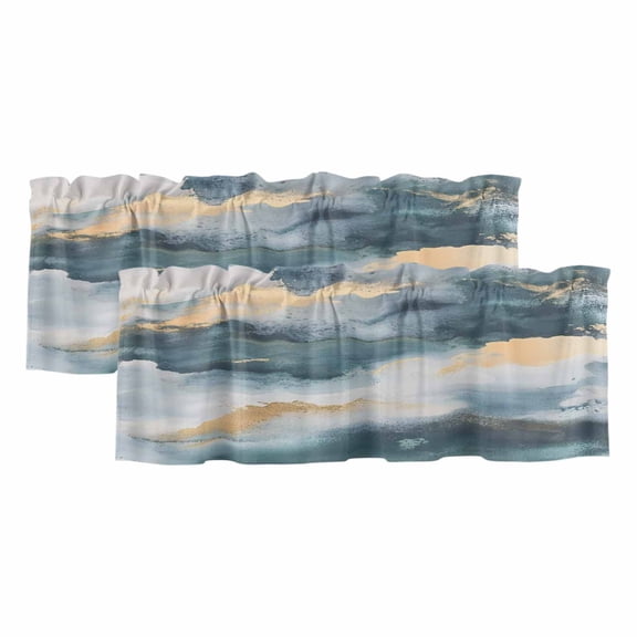 2 Pack Cloud Effect Valance for Window Modern Golden Green Marble Texture Kitchen Valance Rod Pocket Short Curtain Topper Decorative Window Treatment for Living Room Bedroom 42"x12"